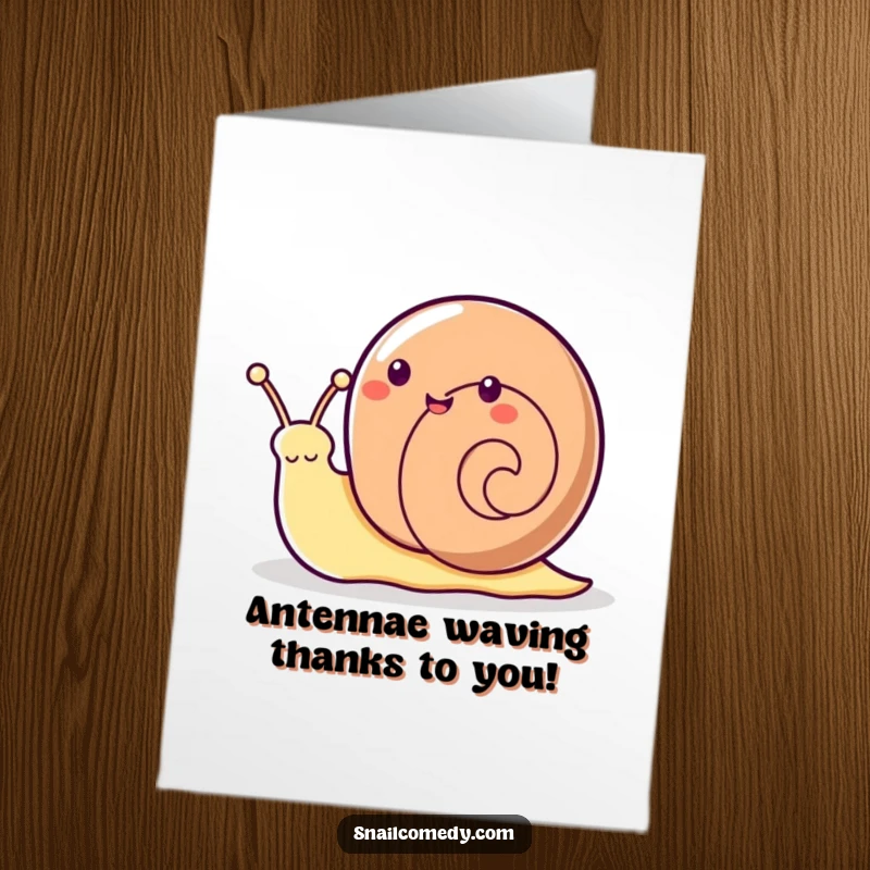 Funny Free Printable Thank You Card: Kawaii snail enthusiastically waving hello from its antennae, a perfect way to say thanks.