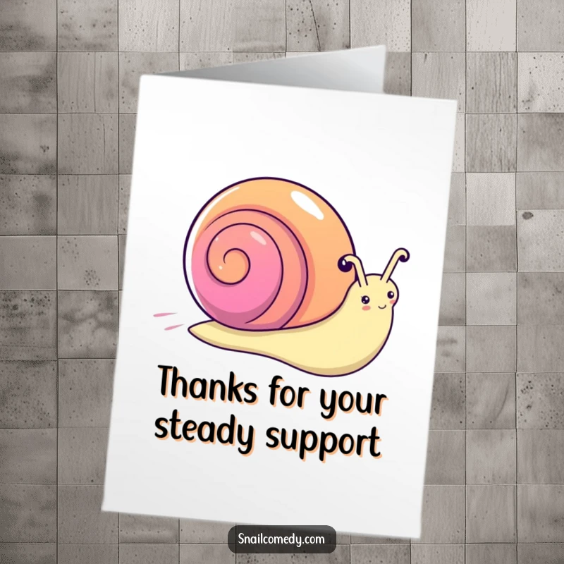 Speedy Free Printable Thank You Card of a kawaii snail with a bright rainbow shell zooming across, leaving a trail of color.
