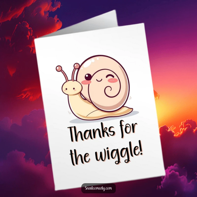Funny Free Printable Thank You Card: A kawaii snail enthusiastically waving its antennae, showing gratitude playfully.