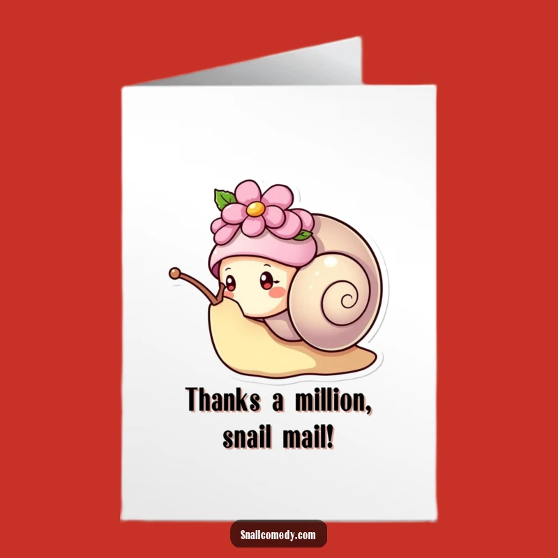 Free Printable Thank You Card: Kawaii Snail Flower Hat Peek Funny Downloadable