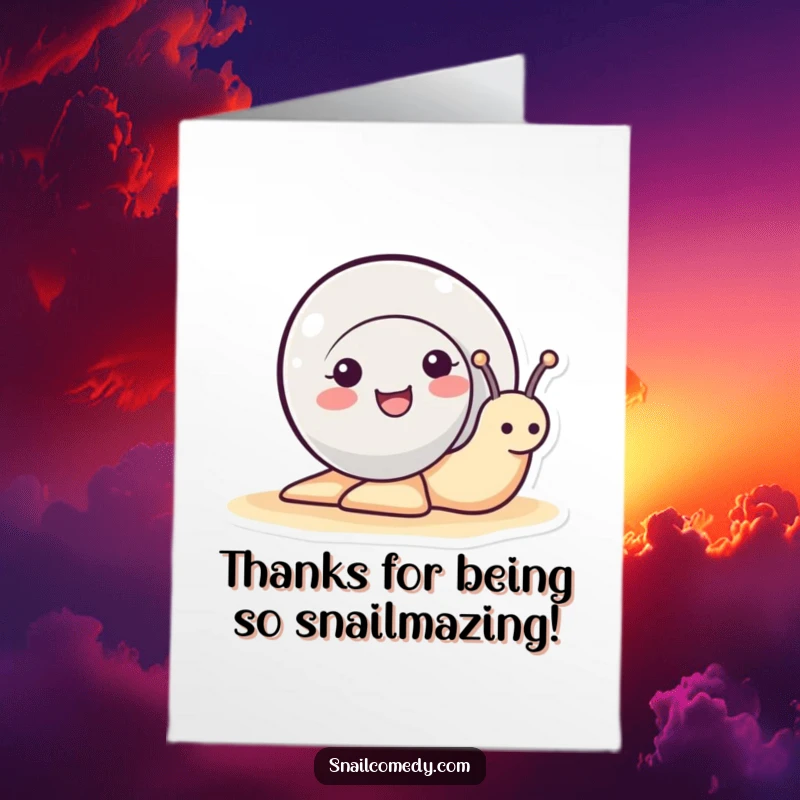 Funny Free Printable Thank You Card: A cute snail peeking its shell out, smiling warmly to express gratitude.