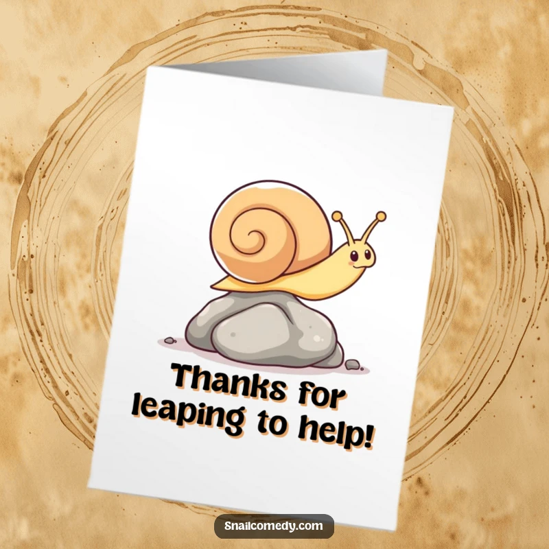 Funny Free Printable Thank You Card: A cute kawaii snail mid-leap, symbolizing energetic gratitude with a cheerful expression.