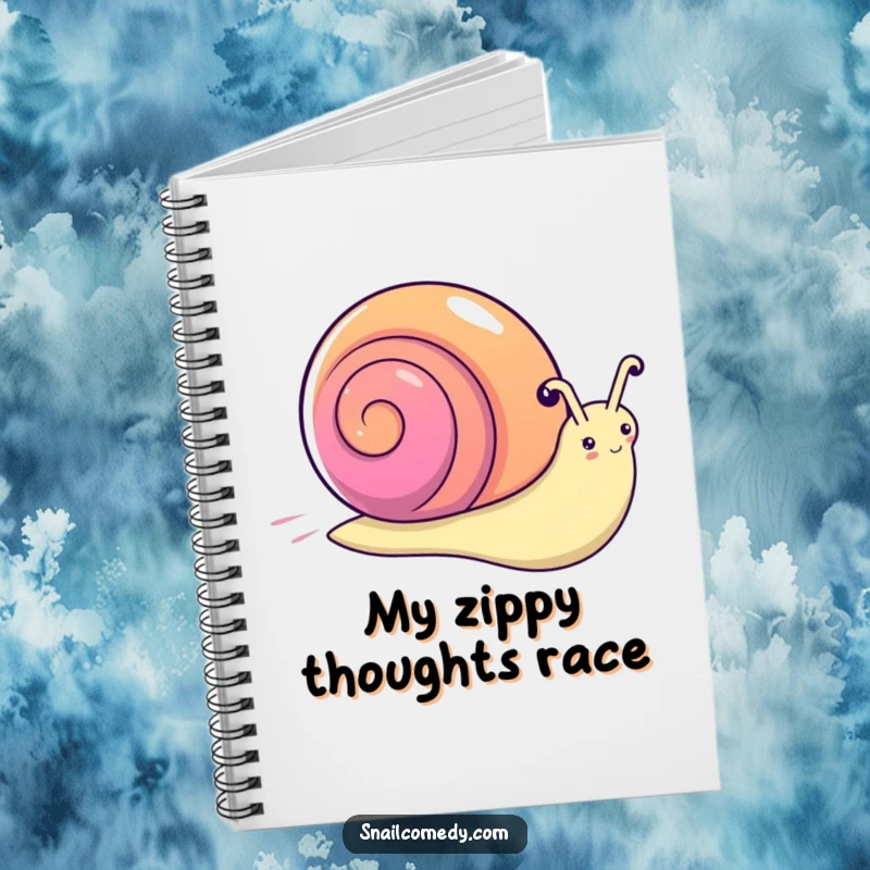 Funny kawaii snail notebook cover, a snail with a rainbow shell zooming, ready for your notes.
