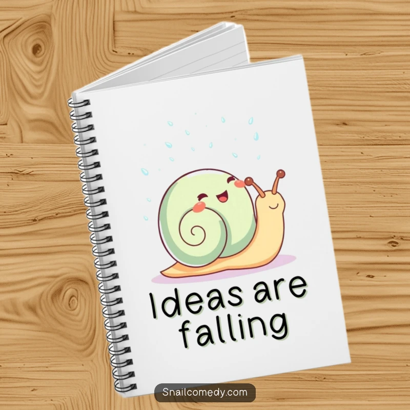 Funny Kawaii Snail Notebook: Adorable snail showering in sparkling raindrops, ideal for funny gift notes.
