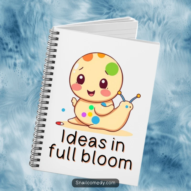Funny snail notebook featuring a snail painting a colorful dot, ideal for capturing notes and creative inspiration.