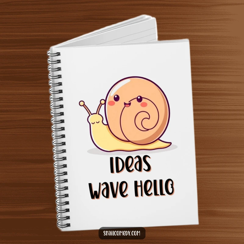 Funny Kawaii snail’s antenna wave featured on a notebook, inspiring cheerful note-taking.
