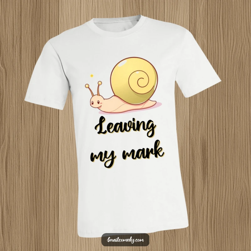 Funny snail t-shirt, a snail character joyfully leaves behind a shimmering, sparkling trail, symbolizing its path.