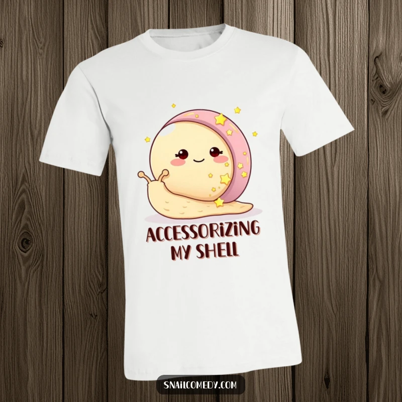 Funny snail t-shirt featuring a smiling snail with its shell adorned by tiny, glowing stars, showcasing celestial dreams.
