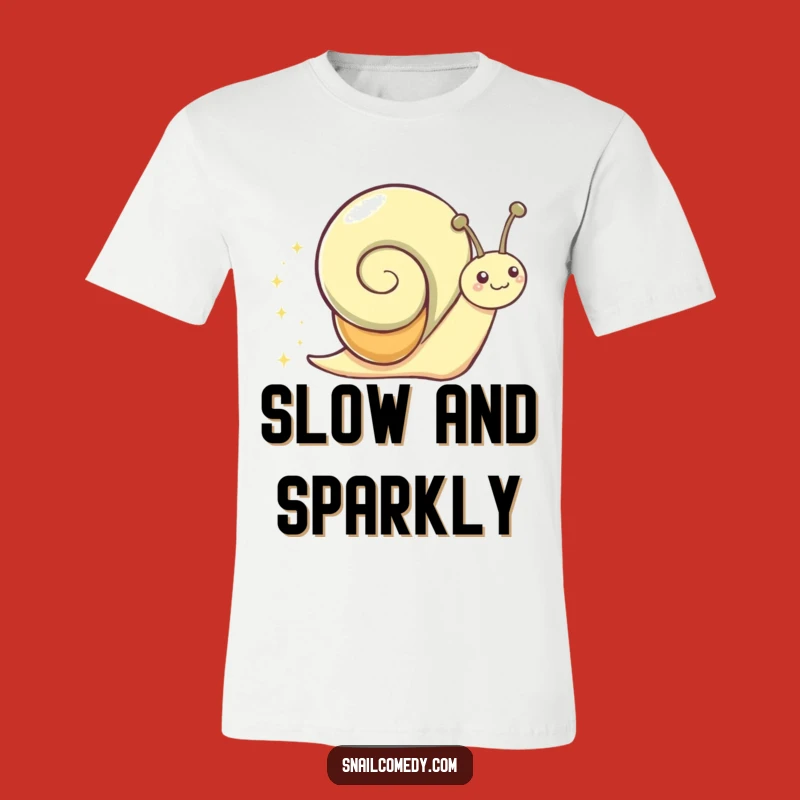 Funny Snail Sparkle Trail T-Shirt: Gleeful Sliding Character Tee for Humor Lovers