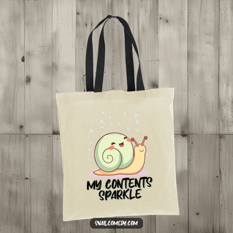 Funny Kawaii Snail Tote Bag: Cute snail showering in sparkling raindrops, stylish and practical funny gift.