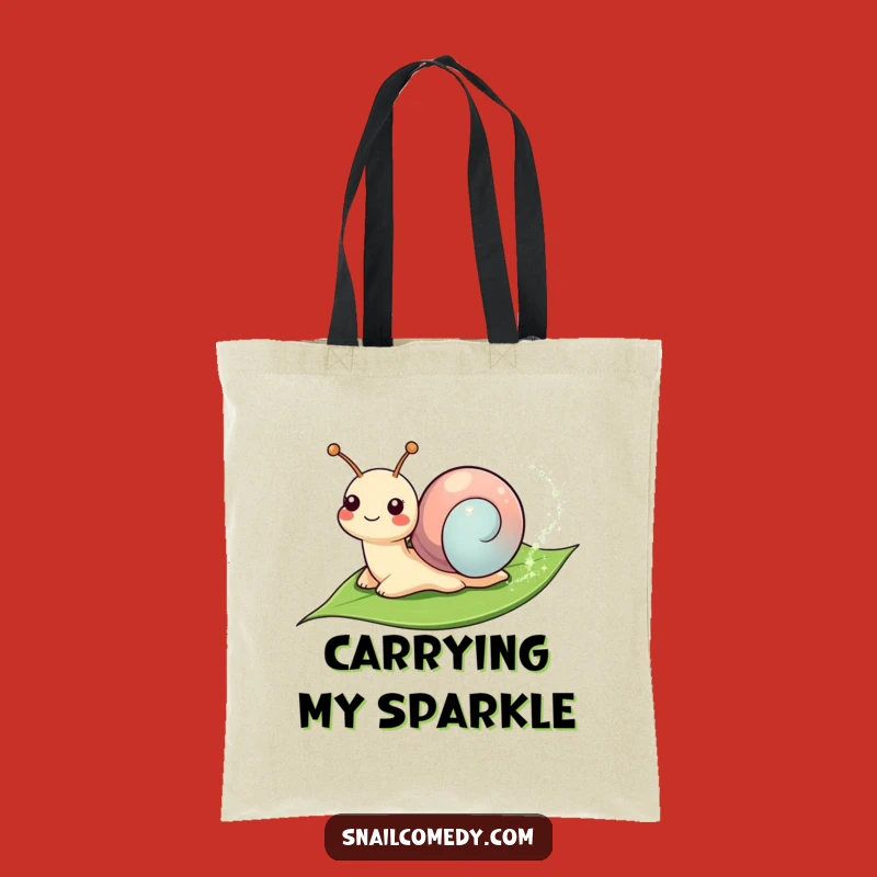 Funny Smiling Snail Sparkle Tote Bag - Magical Trail Humor