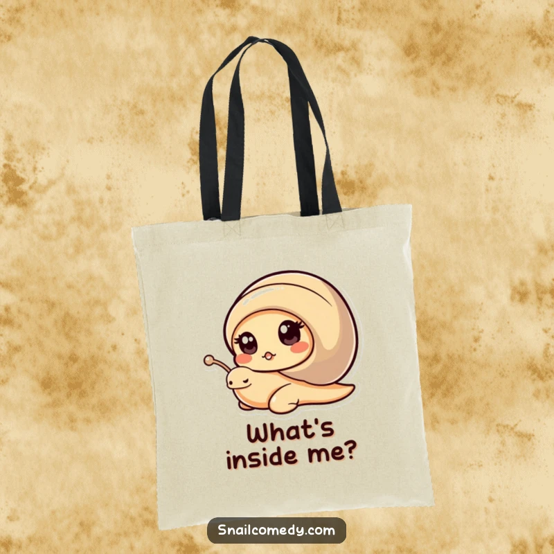 Funny Kawaii Snail Tote Bag: Cute snail peeking from shell with curious eyes, stylish and practical funny gift.